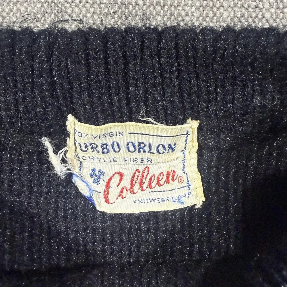 Vintage Colleen Sweater Womens Small Black‎ White Argyle Knit Orlon Pullover